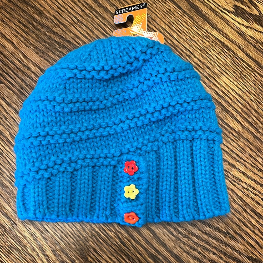 NEW SCREAMER KIDS WINTER HAT, color blue/green